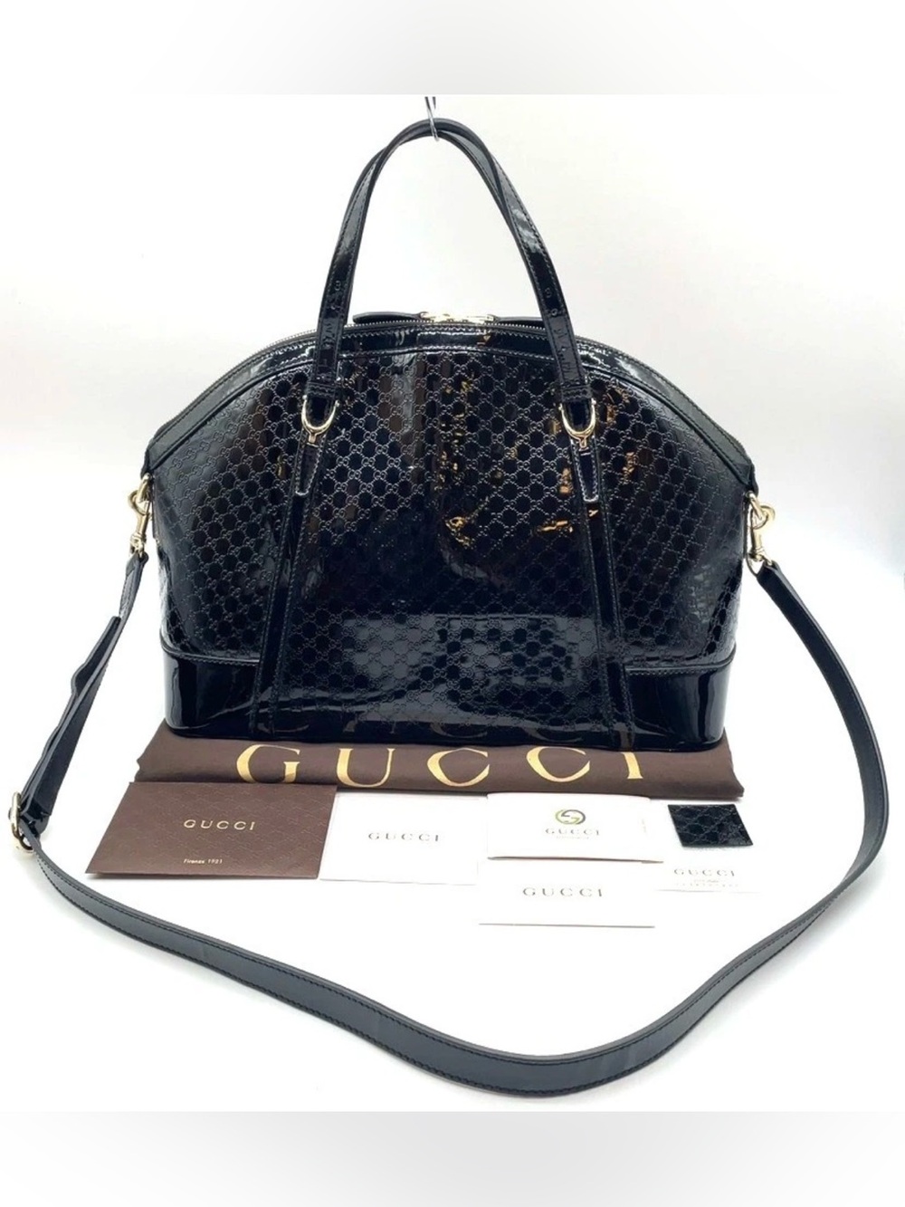 Auth Gucci MicroGuccissima Black Enamel Leather 2wayBag W/D bag